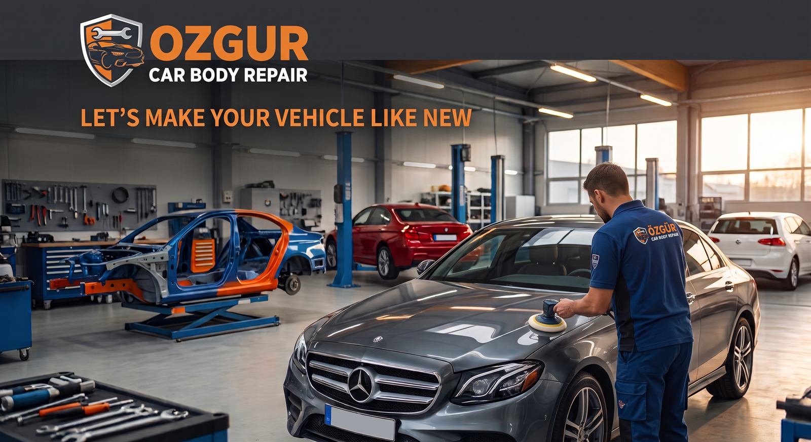 Ozgur Car Body Repair workshop in Edinburgh with a car prepared for refinishing